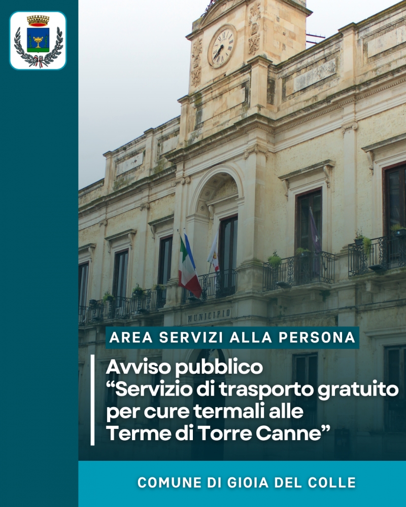Avviso pubblico �Servizio di trasporto gratuito per cure termali alle Terme di Torre Canne�