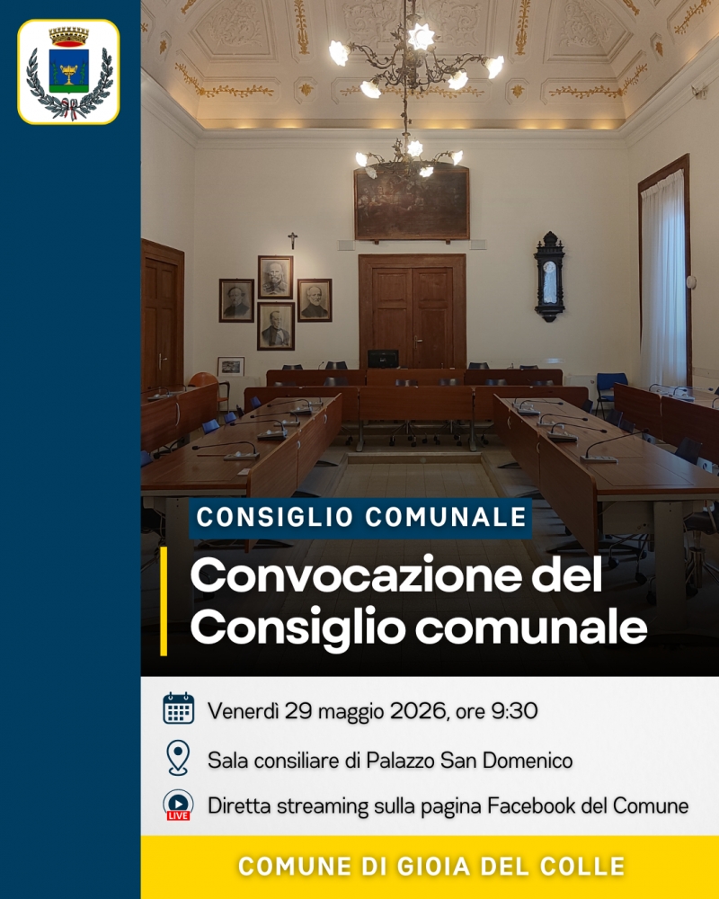 Convocazione del Consiglio comunale del 29 maggio 2026