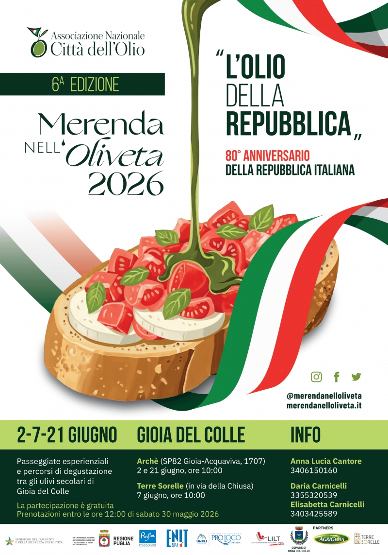 �Merenda nell�Oliveta�: a Gioia del Colle passeggiate esperienziali e percorsi di degustazione tra gli ulivi secolari nelle mattinate del 2, 7 e 21 giugno