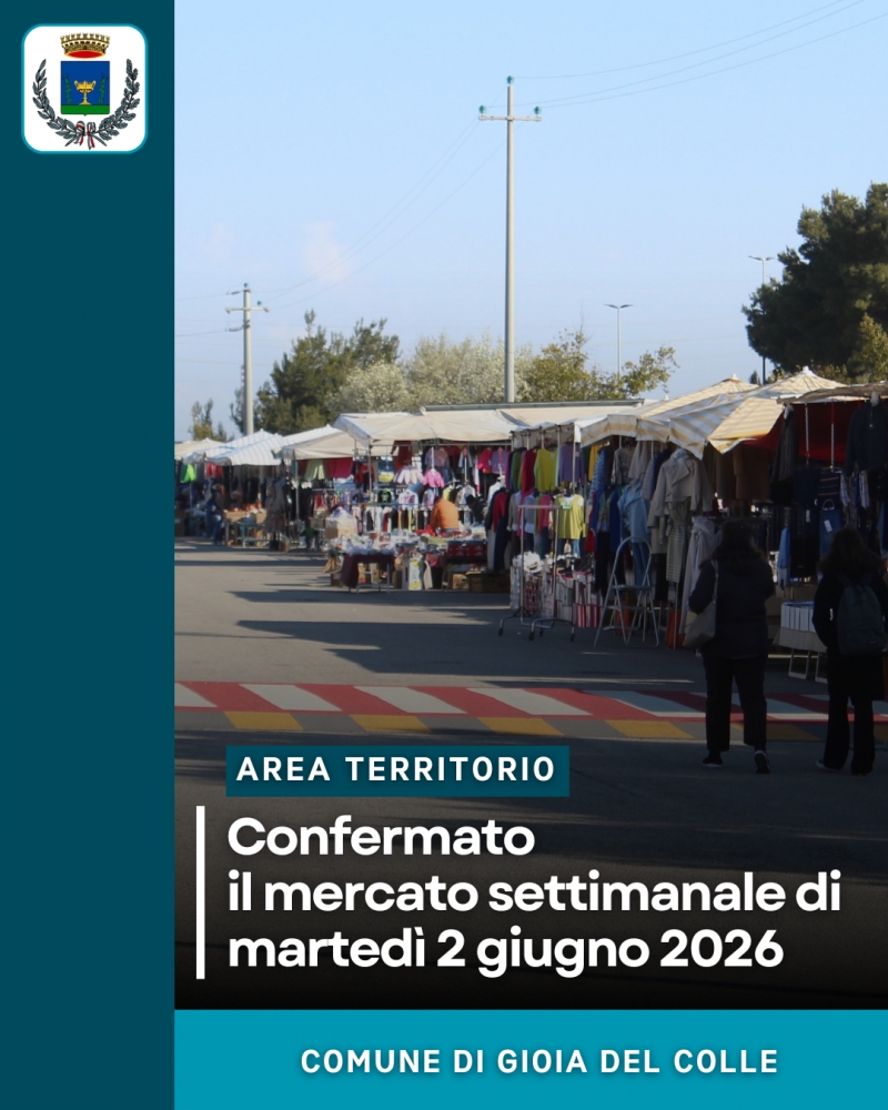 Confermato il mercato settimanale di marted� 2 giugno 2026