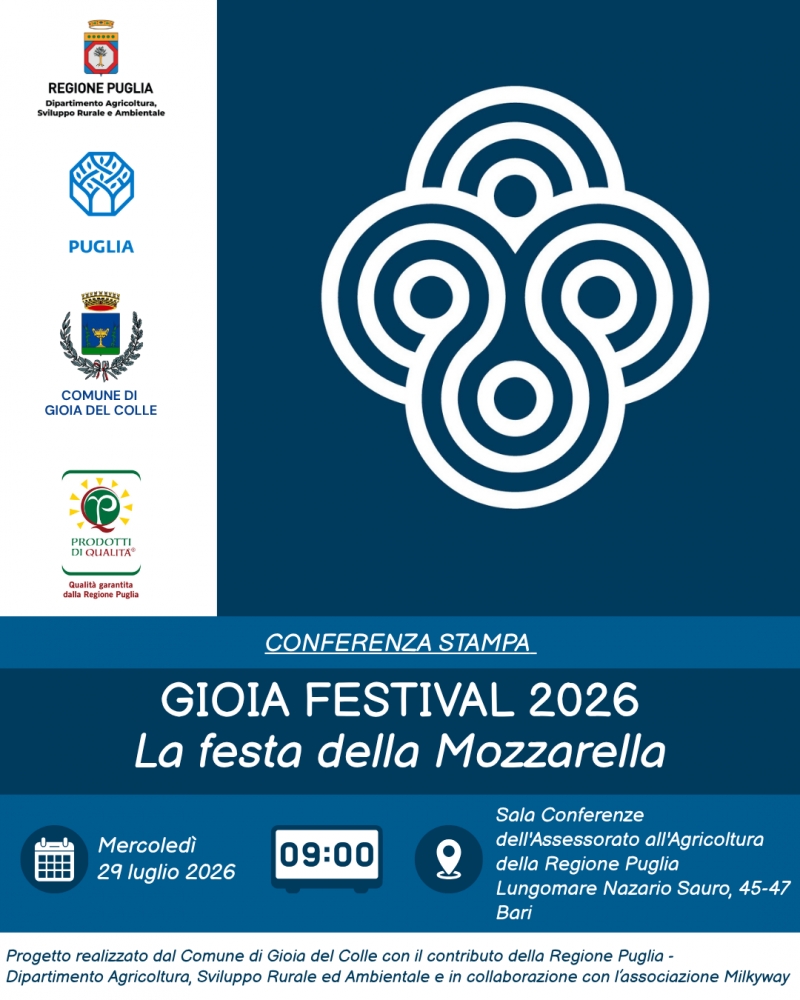 Gioia Festival: mercoled� 29 luglio la presentazione dell\'edizione 2026 a Bari