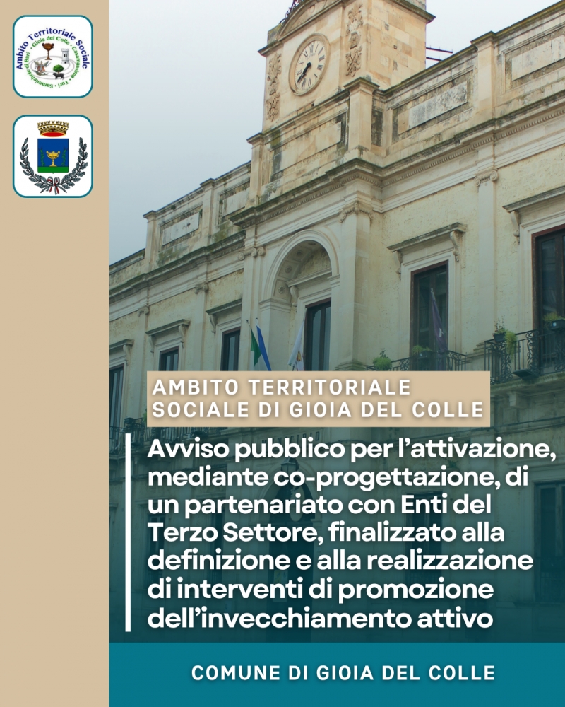 Avviso pubblico per l�attivazione, mediante co-progettazione, di un partenariato con Enti del Terzo Settore, finalizzato alla definizione e alla realizzazione di interventi di promozione dell�invecchiamento attivo