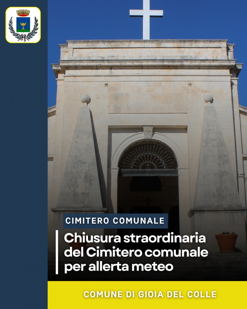 Chiusura straordinaria del Cimitero comunale per allerta meteo