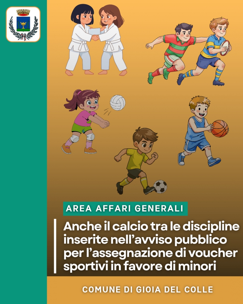 Anche il calcio tra le discipline inserite nell�avviso pubblico per l�assegnazione di voucher sportivi in favore di minori